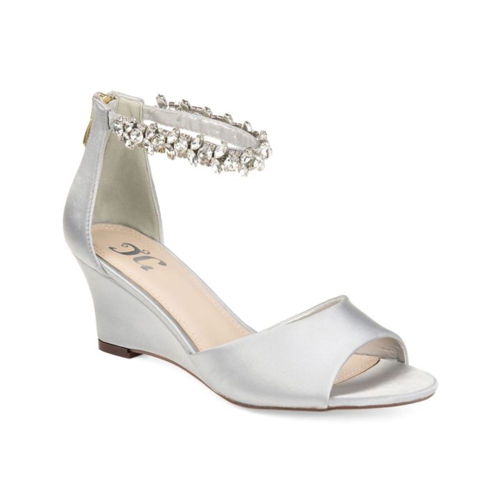 AQUA Womens Grey White Gem Accent Connor Round Toe Wedge Zip-Up Sandals 9.5